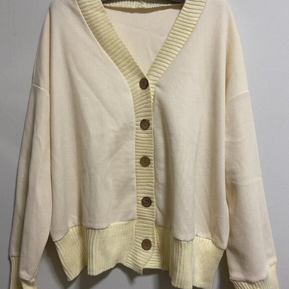 Two Piece Loungewear Set Cardigan & Pants in Cream Color Size M - Picture 3 of 12